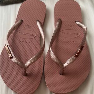 Havaianas Rose Gold Glitter Flip Flops Size US 7/8 EUR 39/40